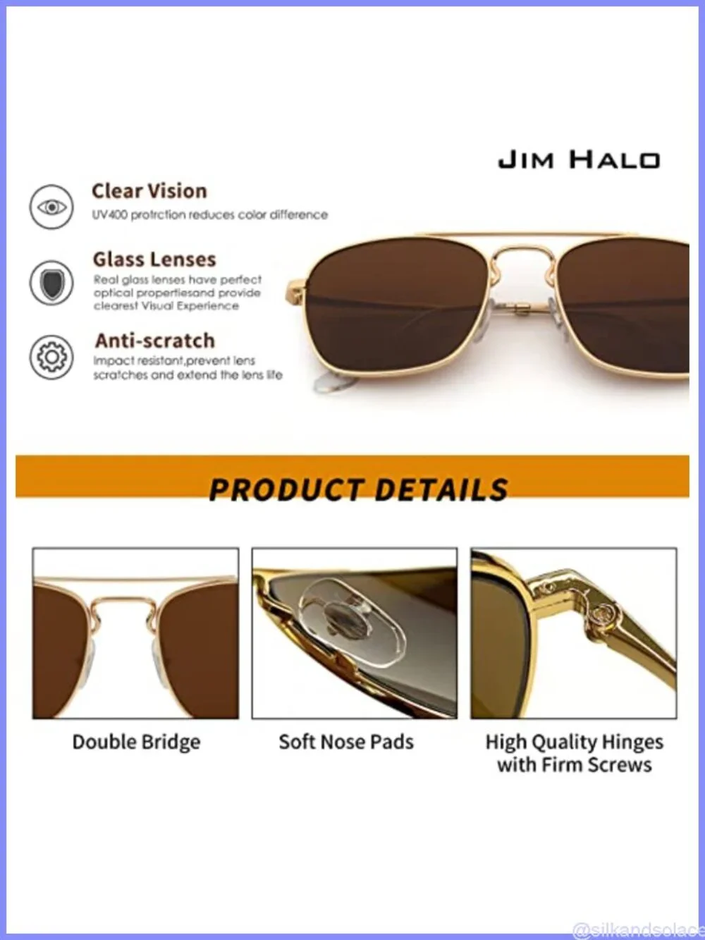 Square Aviator Sunglasses Alloy Metal Frame Scratch Resistant UV400